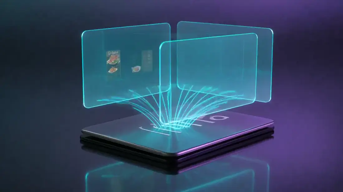 A QuickTap card opening into a menu, dashboard and brand